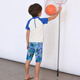 AIMER KIDS summer new product professional swimsuit material chlorine-resistant sunscreen children's swimsuit boys' swimming trunks three-quarter pants dinosaur adventure print blue background jungle full print 100
