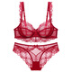 XMXT buque insignia auténtico ins Día de San Valentín grasa mm sujetador de encaje de gran tamaño verano ultrafino transparente sexy conjunto de ropa interior colorete sujetador rojo + bragas 85D