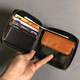 ManniQSON brand men's small wallet genuine leather short wallet horizontal zipper retro wallet multi-function coin wallet black