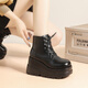 Qisiman Heel Cos erhöhte Schuhe 20 cm Schwamm Kuchen Sohle Martin Boots Herbst und Winter Britische Stiefel Kurzstiefel Frauen Kurzstiefel hohe Sohle schwarz [10 cm Höhe] 38