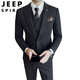 Jeep (JEEP) Autumn and Winter British Business Slim Suit Suit Men's High-end Casual Commuting One-button Wool Suit Three-piece Set Gray Single Suit M
