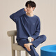 Langsha men's pajamas men's spring and autumn cotton long sleeves can be worn on the outside round neck pullover home clothes loose and simple two-piece set