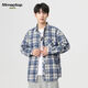 MMOPTOP日系复古长袖格子衬衫男士秋冬季潮流宽松休闲衬衣2209深蓝XL
