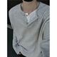 Jufeng fake two-piece Henry collar long-sleeved T-shirt men's 2025 autumn and winter new heavyweight inner layering shirt loose top gray - V-neck double-breasted XL
