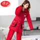 Langsha Pyjamas für Frauen im Winter verdickte Korallenmerze dreischichtige Baumwolle warme Frühlings- und Herbst-Flanell-Frauen-Kleidungsstückset H10 R9858-1 Red M 80-Jin [Jin entspricht 0,5 kg]