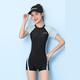Swimsuit for girls, teenagers, junior high school students, exam training, one-piece boxer conservative sports swimsuit, navy + swimming goggles, swimming cap, earplugs, nose clip, M M70-85Jin Jin is equal to 0.5 kg