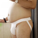 Men's low-waist double thong sexy briefs gay free fat bear plus size thong briefs white M recommended 50-60 kg