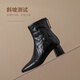 
ZHR top layer cowhide women's boots retro pleated thick heel short boots for women autumn and winter versatile boots for women S529 noble black 37