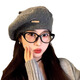 Woodpecker wool knitted beret women's autumn and winter Japanese style simple cloud painter hat big head circumference showing face small woolen hat E-423CH khaki mohair knitted beret 55-58CM