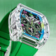 
BONEST GATTI German men's hollow fully automatic mechanical watch crystal shell luminous watch Valentine's Day birthday gift for boyfriend BG9920-A3 transparent shell yellow face yellow tape