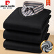 Pierre cardin autumn and winter new warm fake two-piece knitted shirt men's long-sleeved plus velvet thickened pullover casual and fashionable men's shirt 6628 XXL