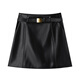 PEACEBIRD Women's Skirt Leather Skirt Fashionable Texture Spring and Autumn Women's Versatile A-Line Skirt Black XL
