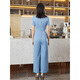 Pink blue wardrobe fashionable and atmospheric straight-tube women's summer high waist wide-leg pants 532K673 Moonlight Blue XL