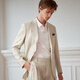 Guillaume de Mons Aojia casual suit men's linen off-white business suit jacket handsome single suit top 2024 spring and summer off-white two-piece set top + trousers 48