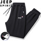 JEEP SPIRIT Jeep sweatpants men's spring and autumn casual pants solid color loose trousers for young and middle-aged people black straight XL