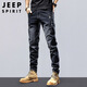 JEEP SPIRIT Jeep jeans men's autumn and winter elastic slim casual pants new retro resurgence pants black 33