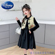 Disney Girls' Dress Spring and Autumn Style Children's Western Style Chinese Style Princess Dress Suit Middle and Older Children's Tang Suit Two-piece Trendy Black Suit Vest + Dress 170 Size