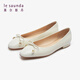 Lairsdan Spring new elegant bow ballet flat heel flat women's shoes round toe leather single shoes 5M15602 Grey GYK 38