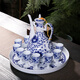 Xihe Yinyao Xihetang Jingdezhen Ceramic Wine Set Liquor Goblet Spirit Cup Blue and White Wine Pot Set Wine Cup Snow Scenery Style (1 Pot, 10 Cups, 1 Tray)