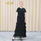 Voa Silk Double crêpe STRAP ROUND COUP DÉCORATIVE MANDE COURT COURTÉE GÉOGRÉTÉ GÉOGRENTE MURBERNE BLACK MURBERNE SOLK LONGE AE826 DARK COMPENIR (B13) M