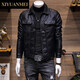 Nishihara Beauty Fashion Brand Leather Jacket for Men Spring and Autumn Korean Style Trendy Lapel Handsome Casual Slim Motorcycle Leather Jacket FD6874 Black Velvet M