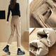 Geyun Jeans Women's 2025 Spring and Autumn New Style Wearing Straight Wide Legs Khaki Cotton Pants Plus Fleece Thickened Smoke Pants Women's Khaki One Buckle [Fleece Thickened] 13588 27 (96 to 105Jin [Jin equals 0.5 kg])