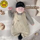 G.DUCKKIDS little yellow duck baby overalls striped T-shirt two-piece set male and female baby jumpsuit set outer wear children's one-piece striped T-shirt + light khaki overalls 90