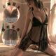 Guiruo sexy lingerie jk suit SM thong to seduce boys and girls without support, sexy and fully transparent black nightgown + T pants