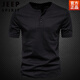 JEEP SPIRIT夏季亨利衫男T恤重磅纯棉美式半袖开领短袖硬汉上衣男装打底衫 白色【100%纯棉】 S 110-130斤