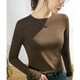 HUANDAI mid-sleeved T-shirt white top round neck thin base shirt for women spring new style inner five-quarter sleeve T-shirt for women long. Long sleeves-black J679 L