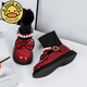G.duck Little Yellow Duck Girls' Shoes Small Leather Shoes 2025 Children's Short Boots Princess Martin Boots Autumn and Winter Little Girls Black Boots HDL-Red 818 (Single Shoe) Size 31 Inner Length 19.3cm
