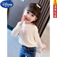 Disney (DISNEY) girls long-sleeved tops autumn and winter new children's round neck pullover bottoming shirt baby pure cotton half turtleneck inner autumn coat white spring and autumn wear around 18 degrees 80