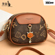 袋鼠真皮包包女2024春夏七夕潮时尚印花小圆包百搭高级感单肩斜挎包 大字母棕色