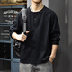 Gu Xiansen Autumn American Retro Henley Collar Men's Long Sleeve T-Shirt Trendy Brand Heavy Cotton T-shirt Loose Casual Bottoming Shirt Black L 120-140Jin Jin is equal to 0.5 kg