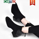 CARTELO 2025 new genuine leather suede short boots low heel soft leather nude boots women's spring and autumn single boots round toe thick heel matte leather shoes brown-single 34
