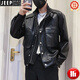 JEEP SPIRIT high-end American workwear leather jacket men's trendy casual men's jacket spring and autumn men's trendy brand handsome leather jacket green 8848 L recommended 110-130Jin Jin equals 0.5 kg