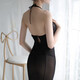 
Erlos sexy lingerie passion seduction suspender sexy nightgown lace transparent long skirt women's socks bathrobe home clothes sm role-playing long cheongsam mesh backless perspective free slender black 1392 single size - without socks