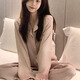 Yalu High-End-Pyjama für Frauen im Frühjahr und Herbsteisen-Eis Silk Langarm 2025 neue französische Spitzenhosen Home Cloding Set MM#9922 L (vorgeschlagen 95 115Jin [Jin entspricht 0,5 kg])