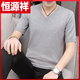 Hengyuanxiang (HYX) autumn and winter slim fit V-neck sheep sweater sweater T-shirt close-fitting men's short-sleeved thin sweater with low collar half-sleeved knitted high-end brand special price broken code beige gray high-end brand special price broken code 2XL