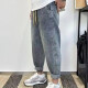 
Yibo (YIBO) jeans men's new summer style Hong Kong style light luxury loose harem pants used for lace-up casual trousers for men retro blue XL [recommended 120-135 Jin [Jin equals 0.5 kg]]