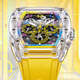 
BONEST GATTI German men's hollow fully automatic mechanical watch crystal shell luminous watch Valentine's Day birthday gift for boyfriend BG9920-A3 transparent shell yellow face yellow tape