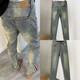 Yiran jeans hommes automne et hiver nouveau style rétro lavé lâche tendance marque élastique coupe slim petits pieds polyvalent décontracté pantalons longs pour hommes bleu L
