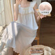
Slim and beautiful summer princess style cotton suspender nightgown for women in summer thin pajamas with chest pad girl mid-length dress 9905 black M