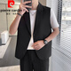 皮尔卡丹（pierre cardin）轻熟风西装外套男夏季新款冰丝高级感马甲小西服潮流无袖背心坎肩 黑色 XL