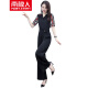 Antarctic High Waist Jumpsuit Women's Summer 2021 New Arrival Temperament Waist Collar Falling Chiffon Straight Jumpsuit Wide Leg Pants Thin Black Stripe Splicing L