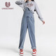 Unisunny schwangere Frauenhose im Frühjahr und Herbst, die Denim -Overalls trugen, lose geraden Hosen, kleine Mutterschaftskleidung, große Freizeithosen, hellblau XL [vorgeschlagen 120140jin [Jin gleich 0,5 kg]]