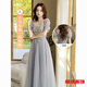 Meifanlang gray bridesmaid dress with fairy temperament new summer best friend sister group dress women can wear at ordinary times 028 gray long section A - adult ceremony dress XL - adult ceremony dress