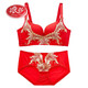 LangSha New Year's Ben Ming Nian Big Red Underwear Women's Bra Set No Wire Thick Thick Wedding Bride Push-Up Adjustable Cow Blossoms Big Red 85B 38