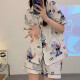 Puntada pijama de tres piezas para mujeres pantalones cortos pantalones pantalones algodón de algodón 2025 Nuevo estudiante lindo dibujos animados 14132# set de tres piezas que lleva a sombrero M 80-100Jin [Jin es igual a 0.5 kg]