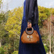 Baumwoll gewebter Strohbeutel, Muschel, Blume, Holzgriff, Rattan-Beutel handgewebte Tasche, Frauenbeutel, Strandurlaub, Strandtasche, Retro-Handtasche, dunkle Kaffeefarbe